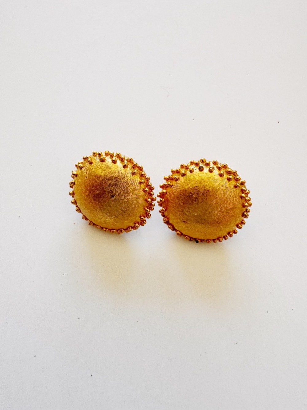 Trifari Textured Gold Tone Domed Button Clip On Earrings Vintage 1”